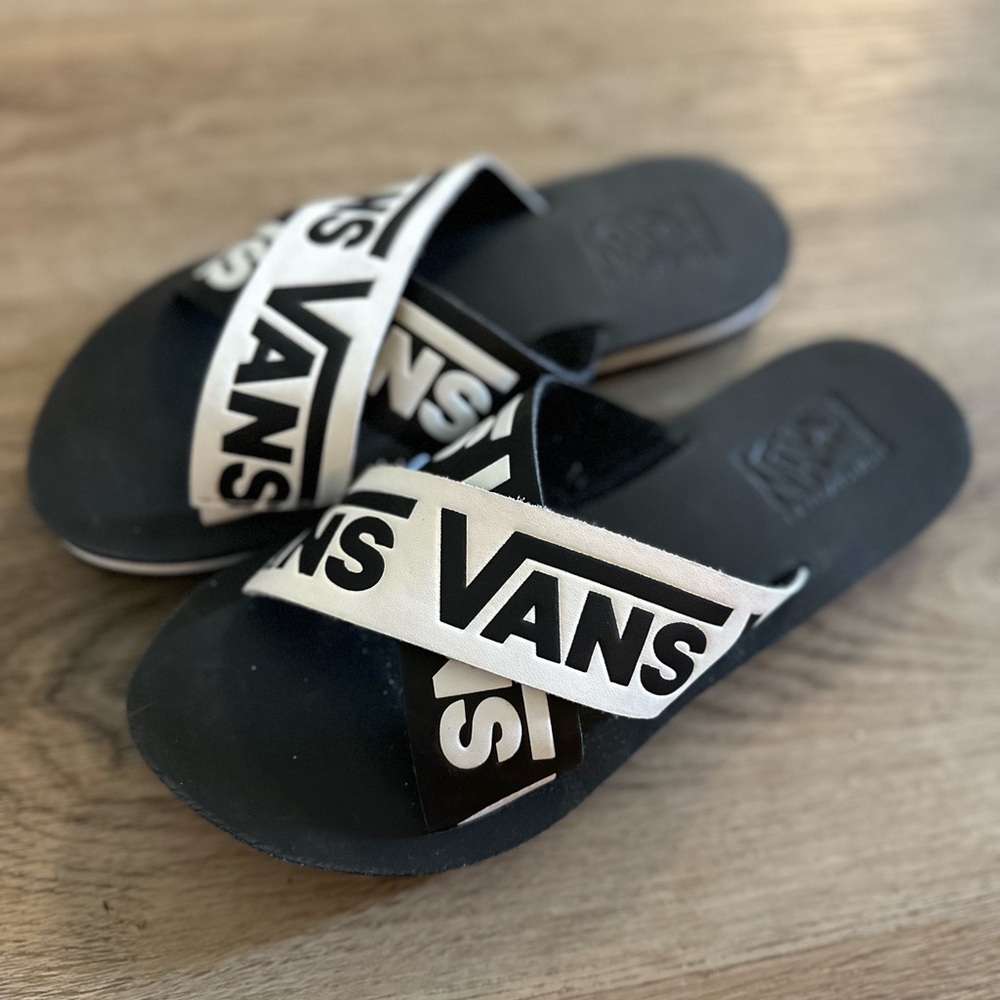 Vans Black and White Sandals with Crisscross Straps